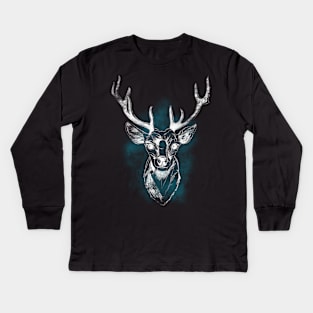 Graphic Reindeer white on grunge texture Kids Long Sleeve T-Shirt